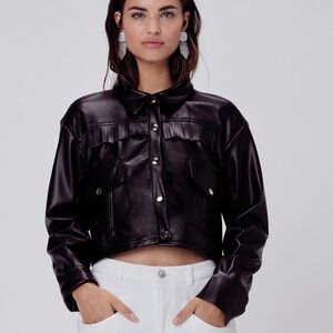 For Love & Lemons Afton Cropped Faux Leather Jacket –‎ Size S